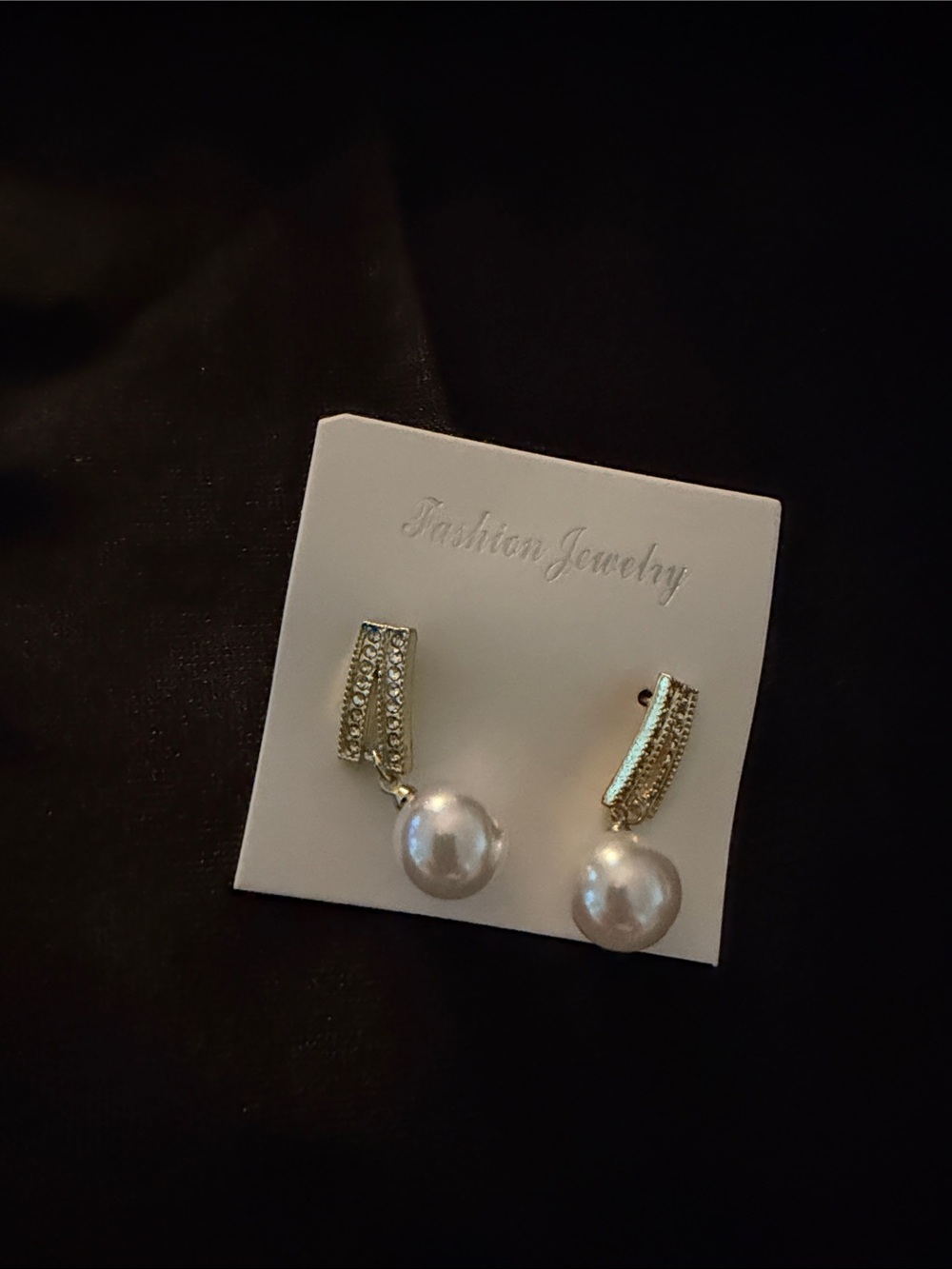 Fashion Jewelry Gold-Tone Crystal & White Pearl Drop Earrings